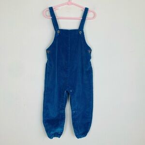 Olivier London, large wale corduroy button front overalls in blue. 2-3 years.